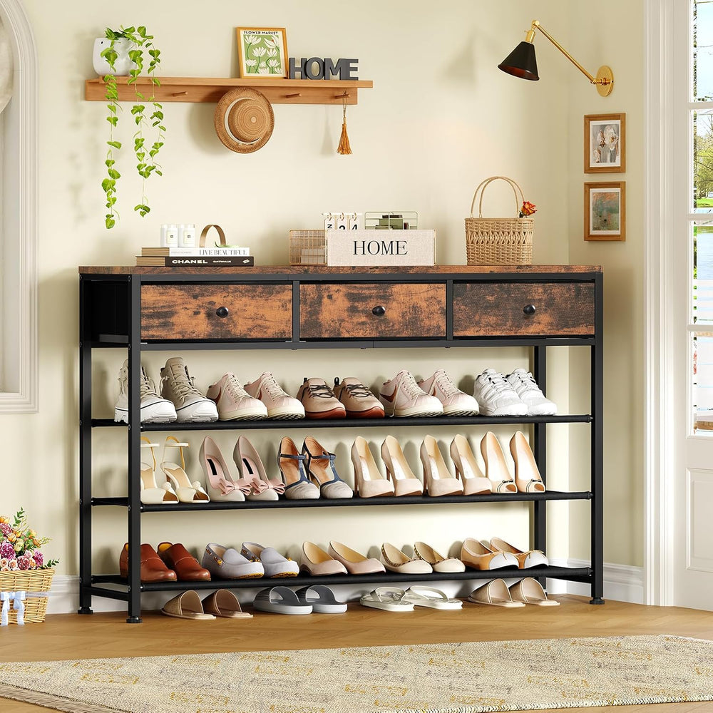 usikey 4 Tier Shoe Rack with 3 Drawers & 3 Oxford Fabric Shelves, Holds 1...