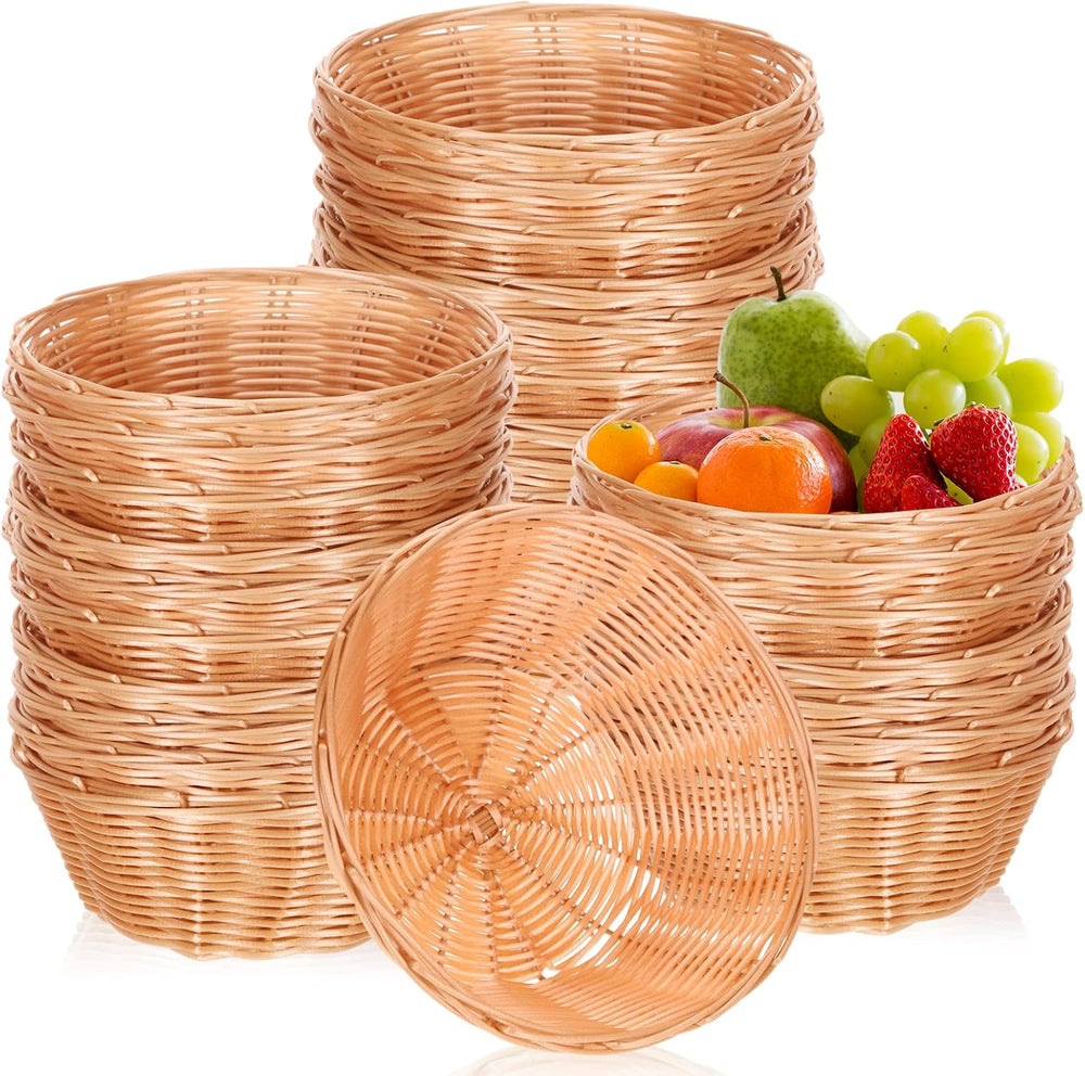 Amyhill 30 Pack Small Bread Baskets Bulk Plastic Round Baskets 7.1 Inch Wicke...
