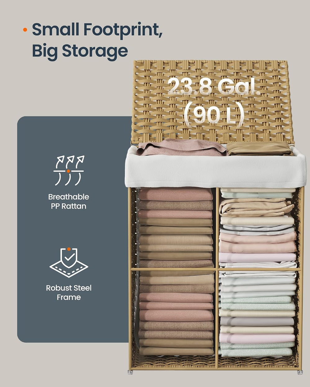 SONGMICS HOME Laundry Hamper with Lid, Clothes Basket with Removable Liner an...