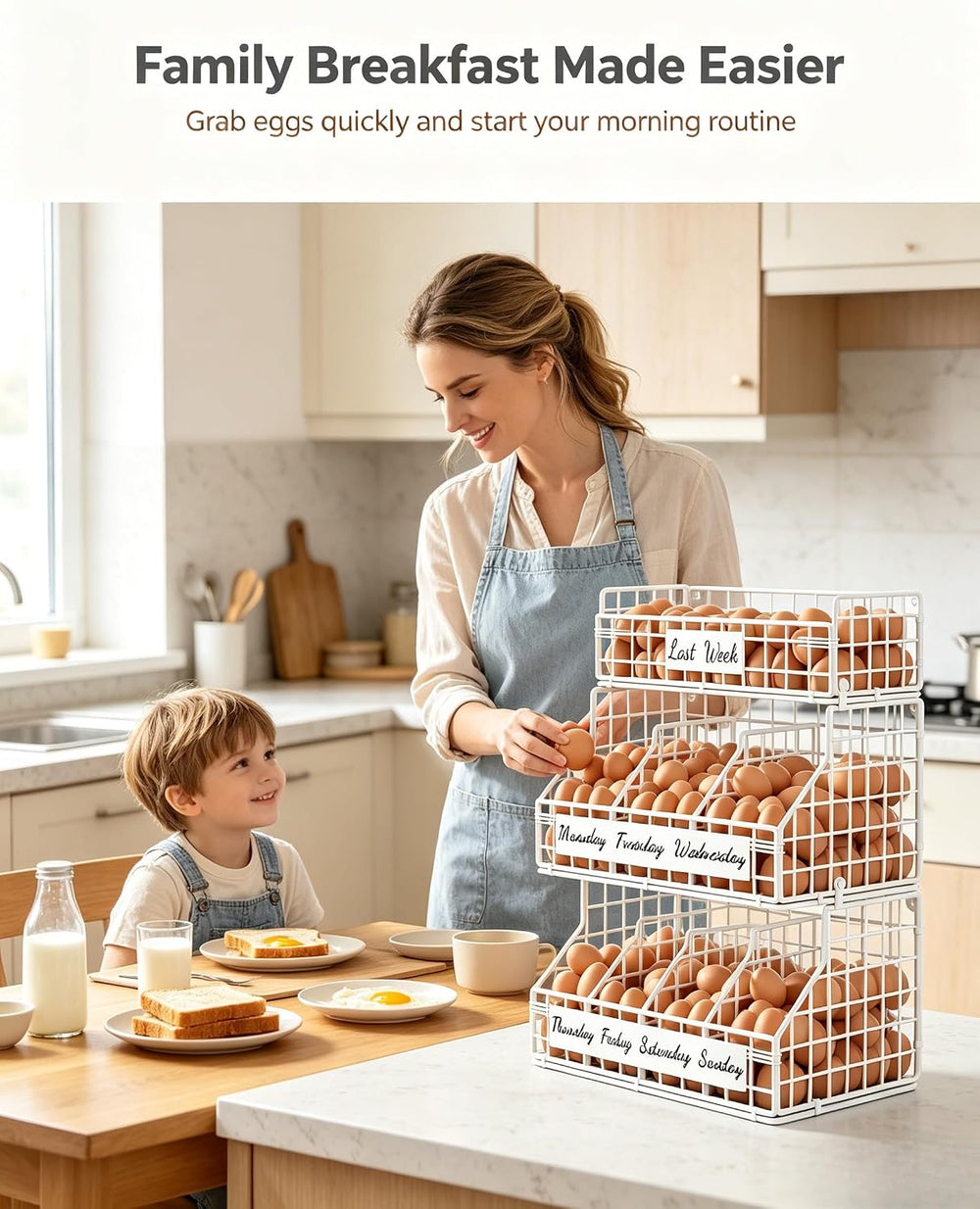 Egg Holder Countertop, Large 3T Chicken Egg Basket for Gathering Fresh Eggs