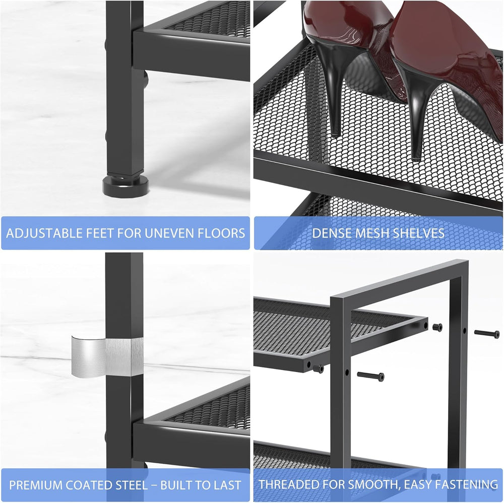 Expandable Shoe Rack for Closet, Entryway, Shoe Storage, 4-Tier, Black