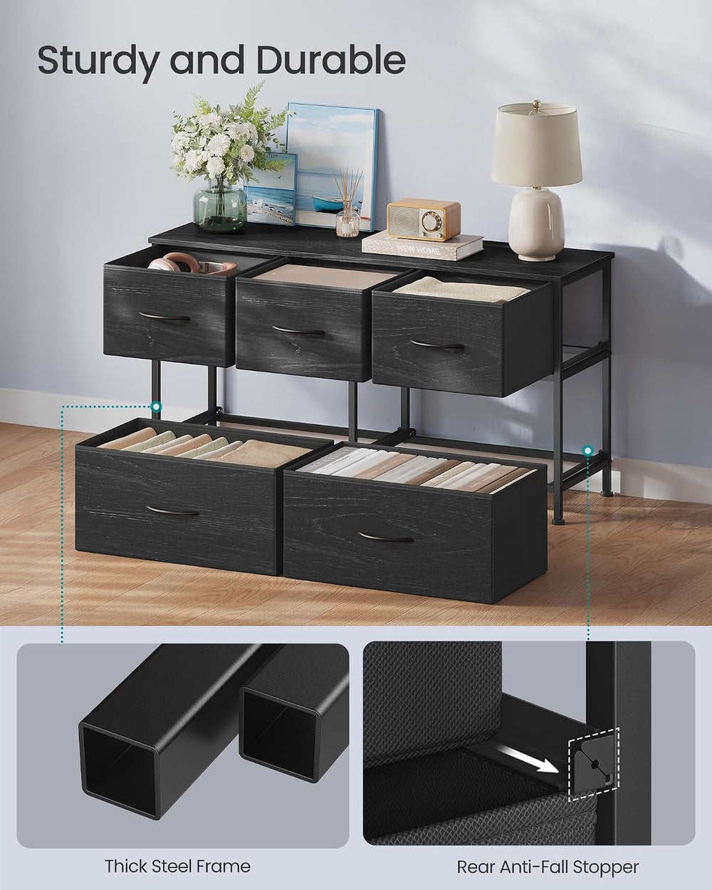SONGMICS Dresser for Bedroom, Wide Dresser with 5 Fabric Drawers