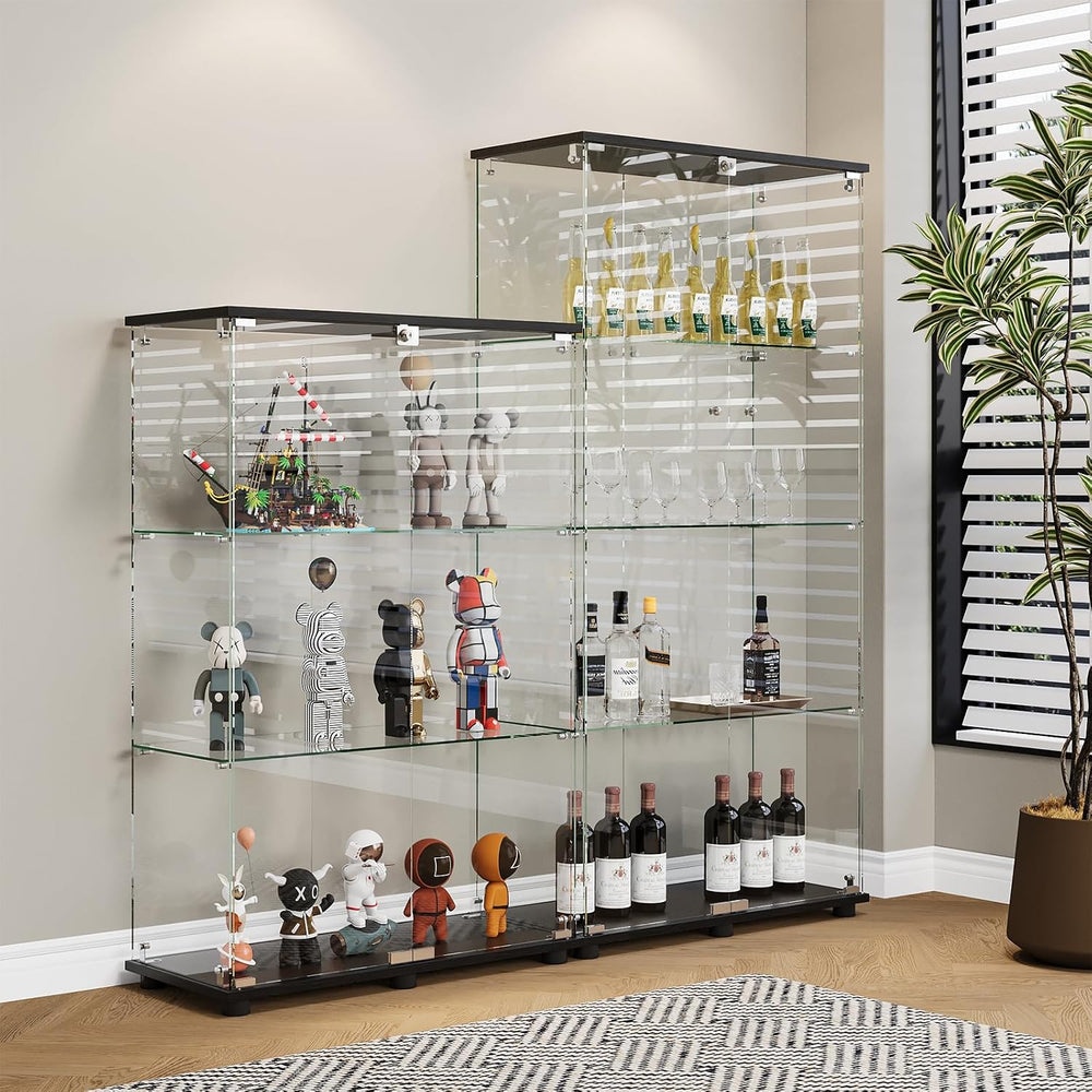 Glass Display Cabinet with 3-Shelf Double Doors and Lock, Curio Cabinet 5mm T...