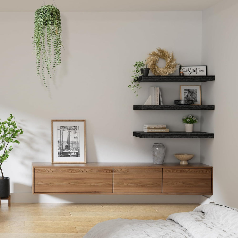 QEEIG 10" Deep Floating Shelves for Wall (Black, Set of 3, 23.6" x ...