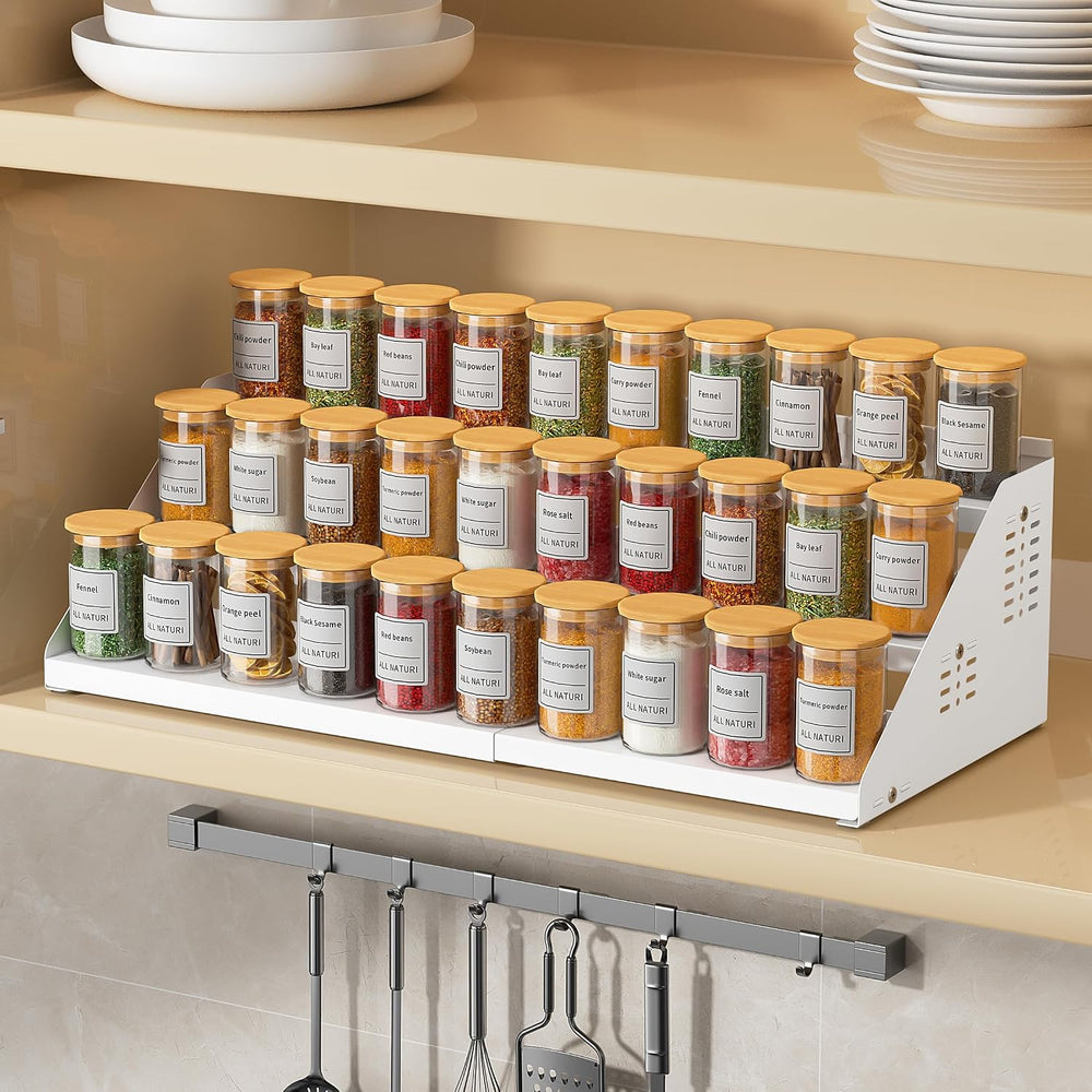 BOIVSHI 3 Tier Expandable Spice Organizer for Cabinet, White
