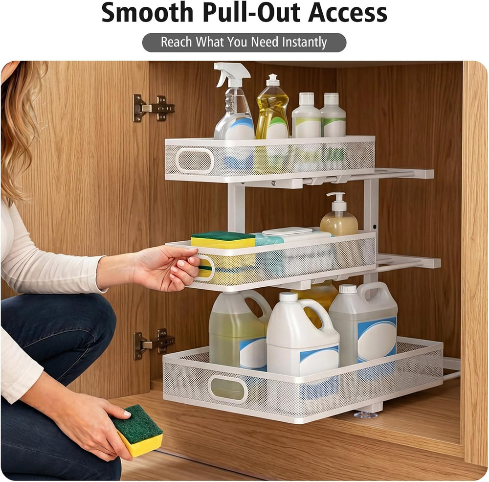 Under Sink Organizer, 3 Tier Pull Out Cabinet Organizer with 5 Adjustable Hei...