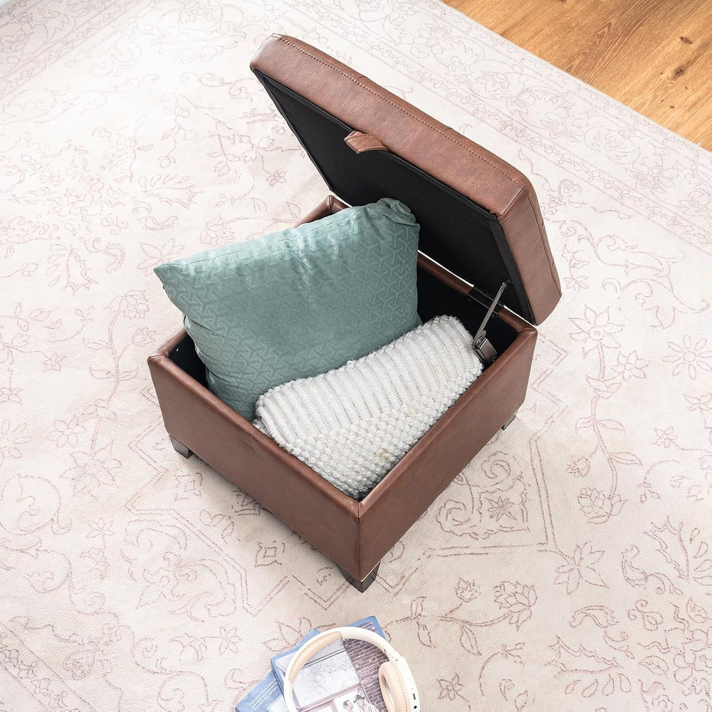 Asense 17 Inch Storage Ottoman Foot Rest,Square Faux Leather Foot Stool,Small...