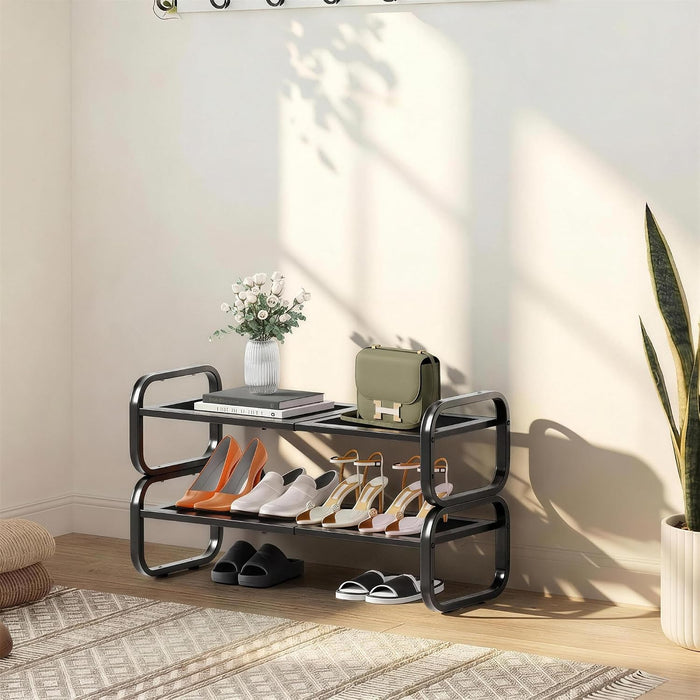 2 Tier Shoe Rack - Expandable Shoe Organizer for Closet