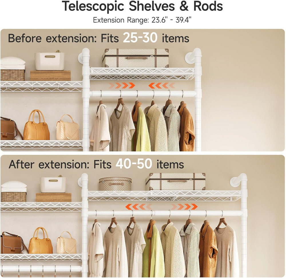 ONBRILL H2 Plus Expandable Wall Mounted Closet System Clothes Rack White