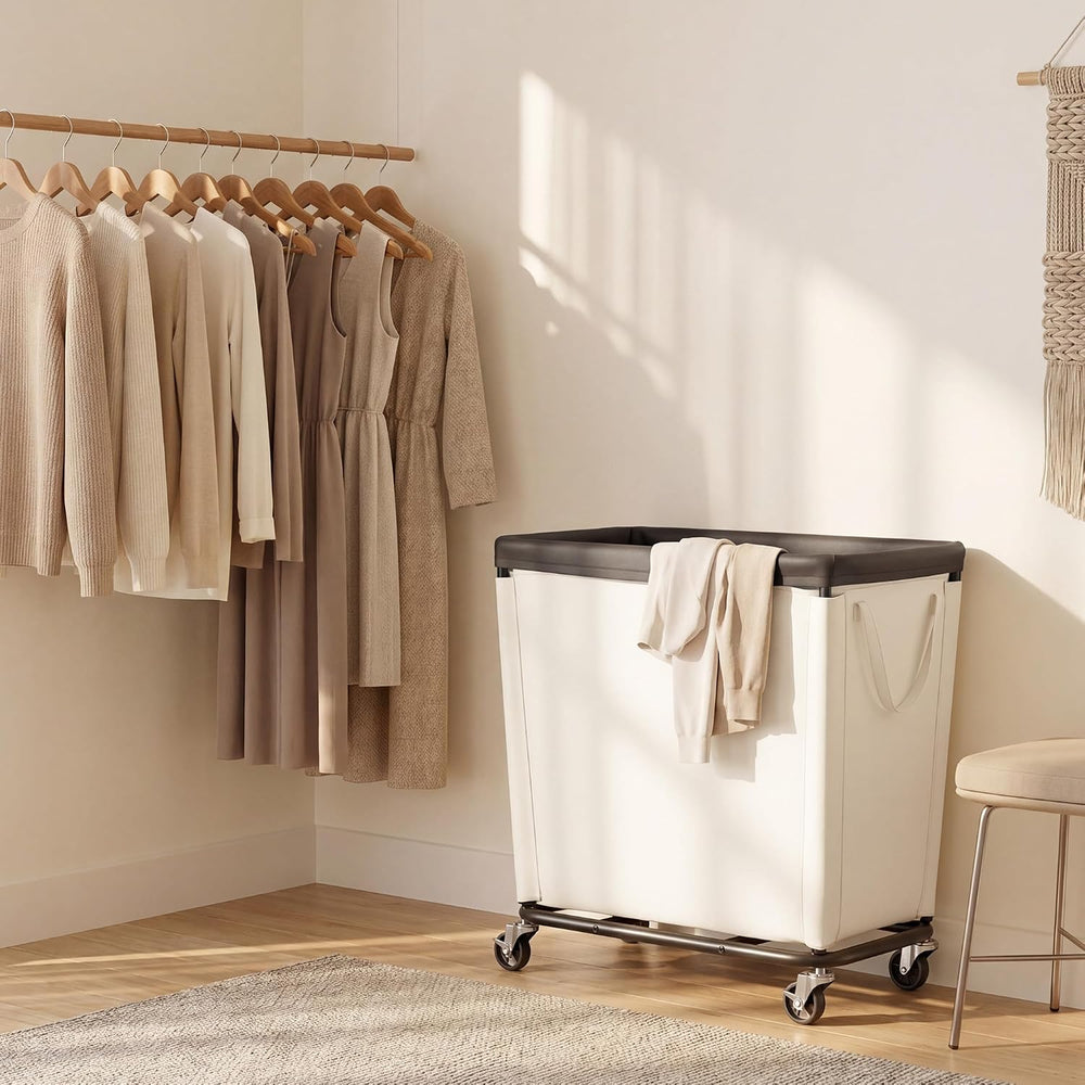 StorageWorks Laundry Hamper with Wheels, 310L Large Beige Basket Cart