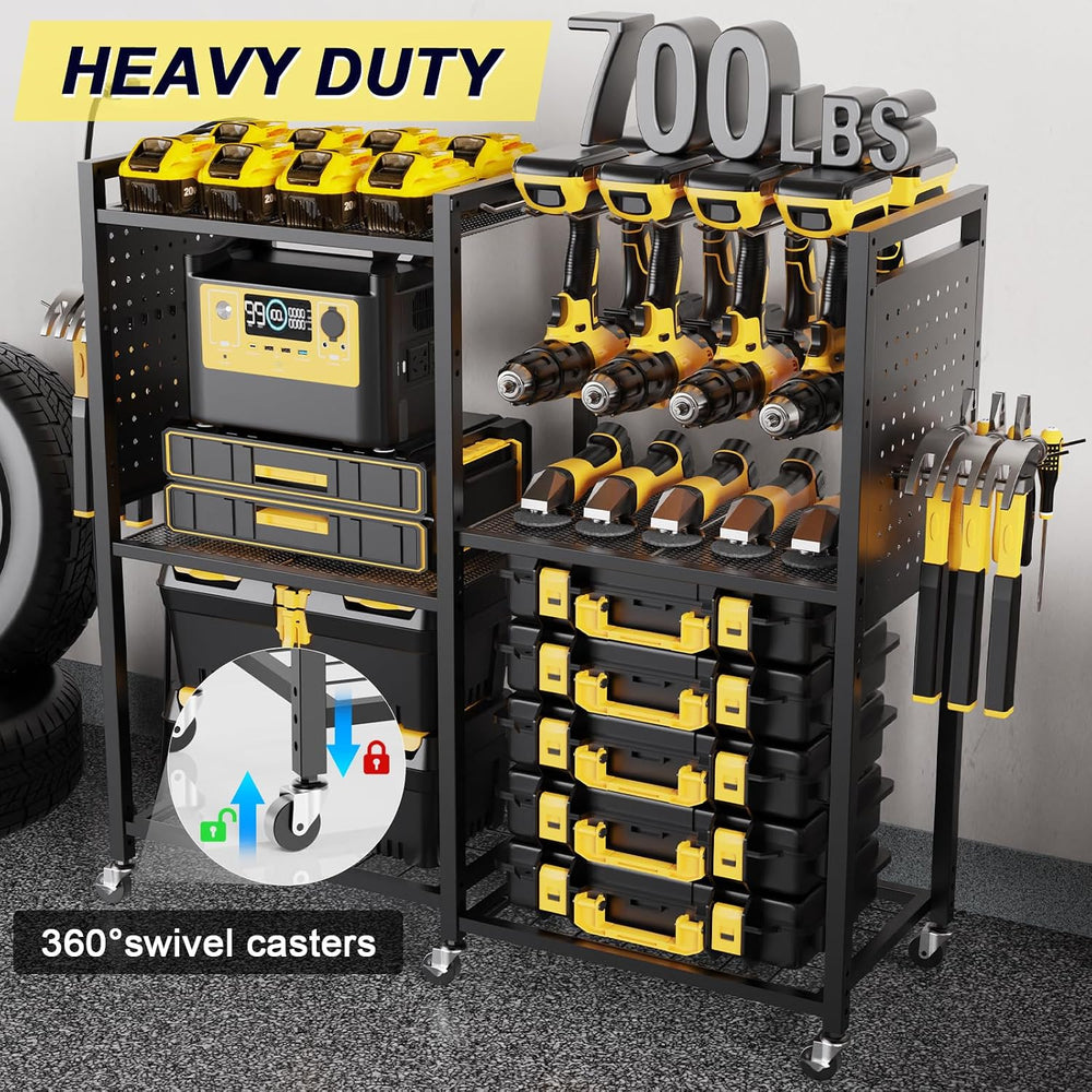 6-Tier Large Power Tool Organizer Cart with Charging Station, Heavy-Duty Gara...