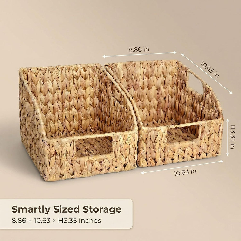 DEILSY™ Water Hyacinth Wicker Storage Baskets for Shelves with Handles 2pk