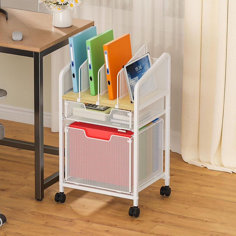 Rolling File Cabinet with Adjustable Dividers, Mobile Filing Cabinet with 2 S...