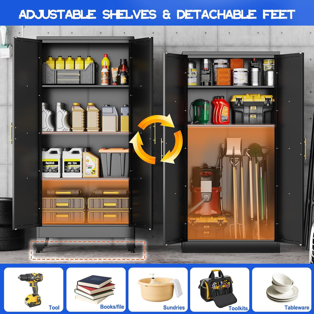 61" Tall Kitchen Pantry Cabinet,Metal Storage Cabinet Black Cupboard