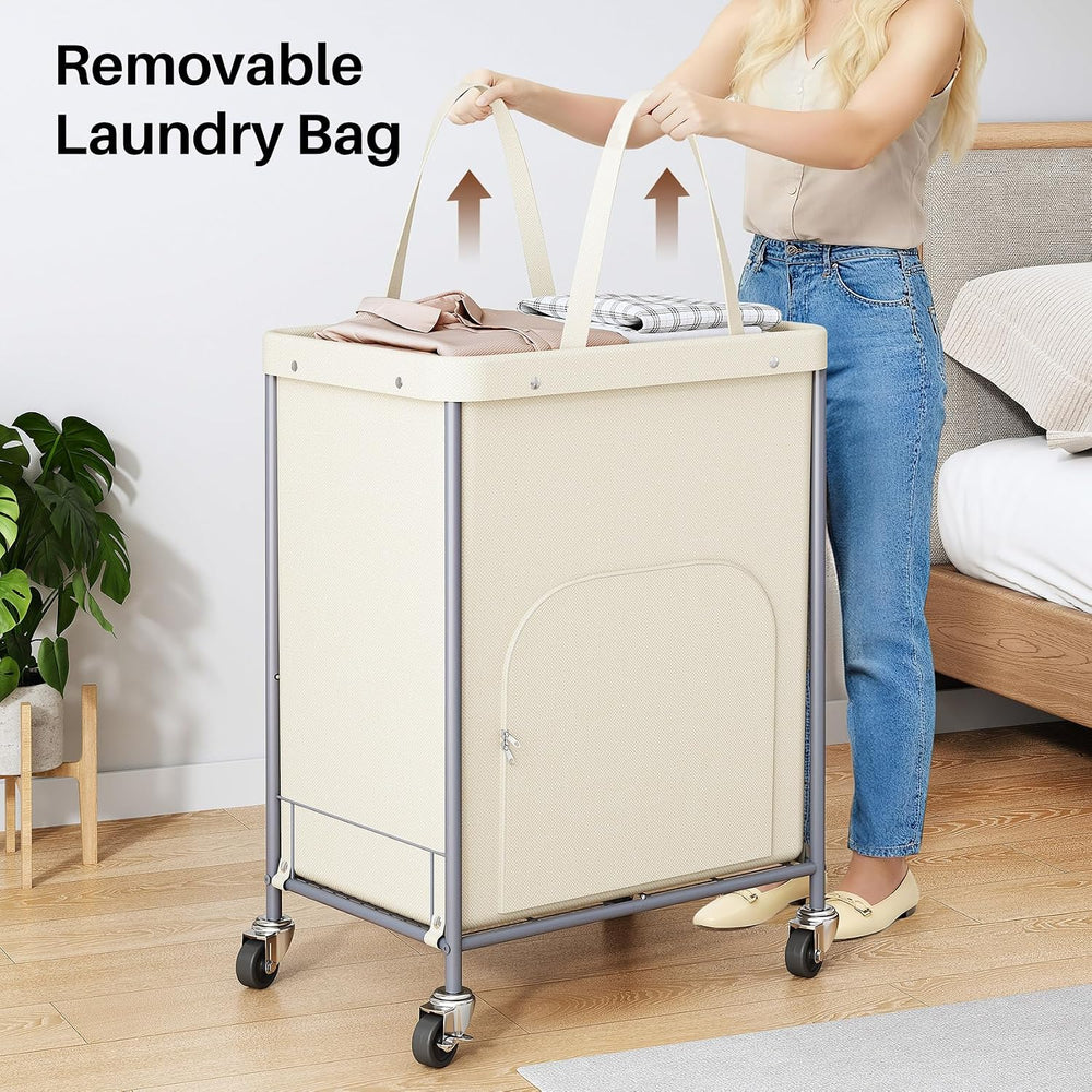 170L Large Laundry Basket with Wheels, Rolling Laundry Hamper Easy Access Clo...