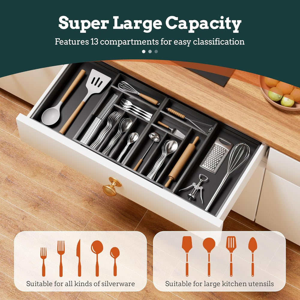 Silverware Organizer Large, Magnetic Connected Expandable 13 Slots Silverware...