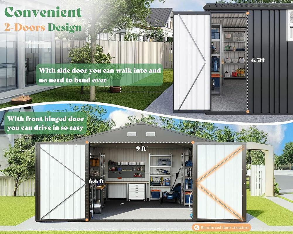 AMERLIFE 13x21x8.4 FT Garage Shed with 3 Lockable Doors & Reinforced Fram