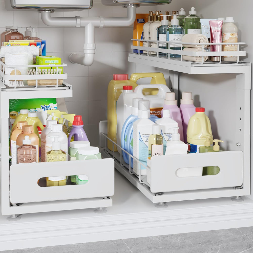 Under Sink Organizer Upgrade To Professional Rails,2-Tier Dual Pull Out Cabin...