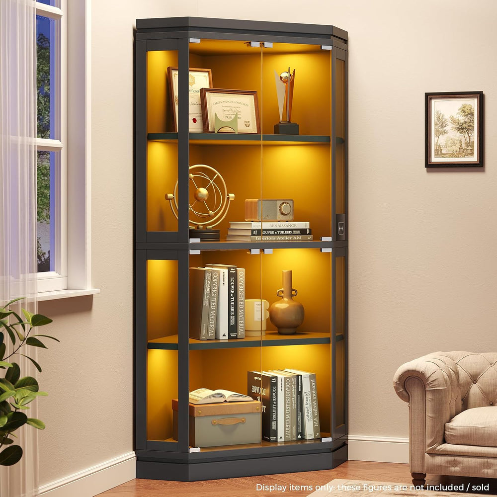 Jocoevol 67" Tall Corner Glass Display Cabinet with Multi-Color RGB Lights