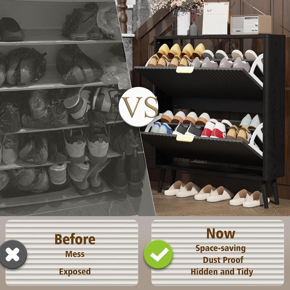 KIGOTY Narrow Shoe Storage Cabinet, Shoe Cabinet with 2 Flip Drawers, Freesta...