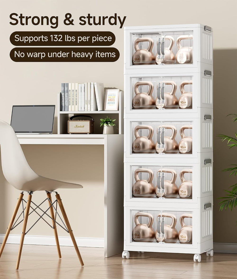 Hanyi 175 QT Stackable Storage Bins with Lids, 5 Tier Collapsible Plastic Sto...
