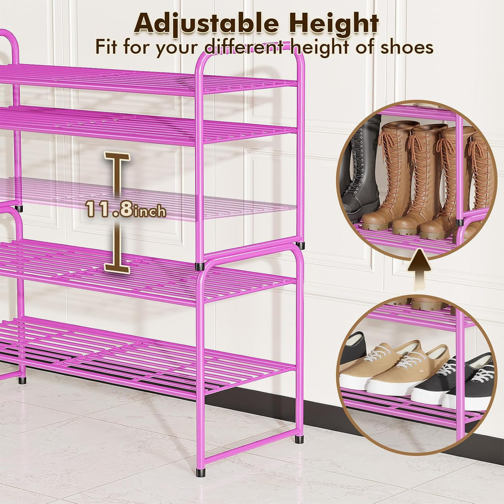 2 Pack Shoe Rack, 2-Tier Metal Stackable Shoe Shelf Storage Organizer, Heavy ...