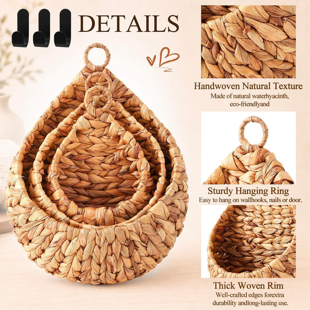 Honeydak 3 Hanging Baskets, Water Hyacinth, Teardrop, Jute