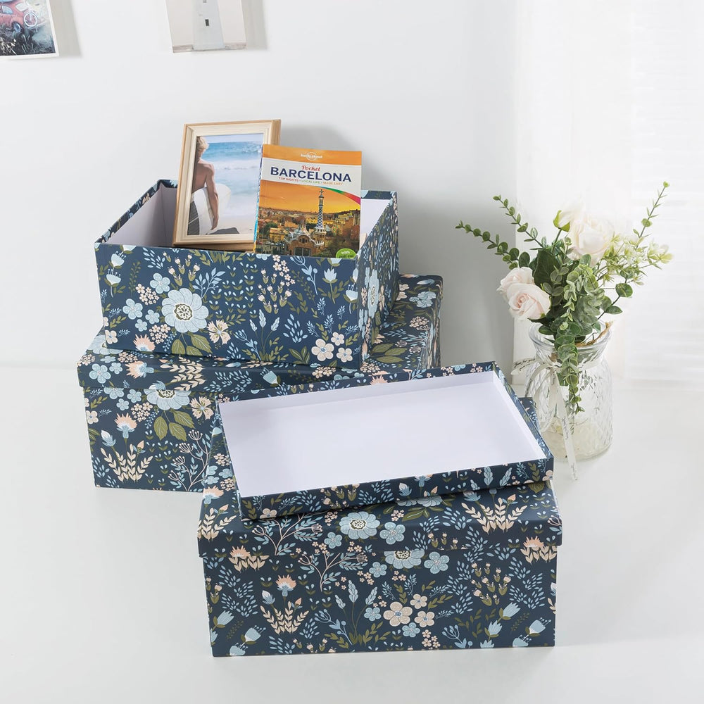 Soul & Lane - Nightfall Bloom Decorative Storage Boxes with Lids, Set of 3
