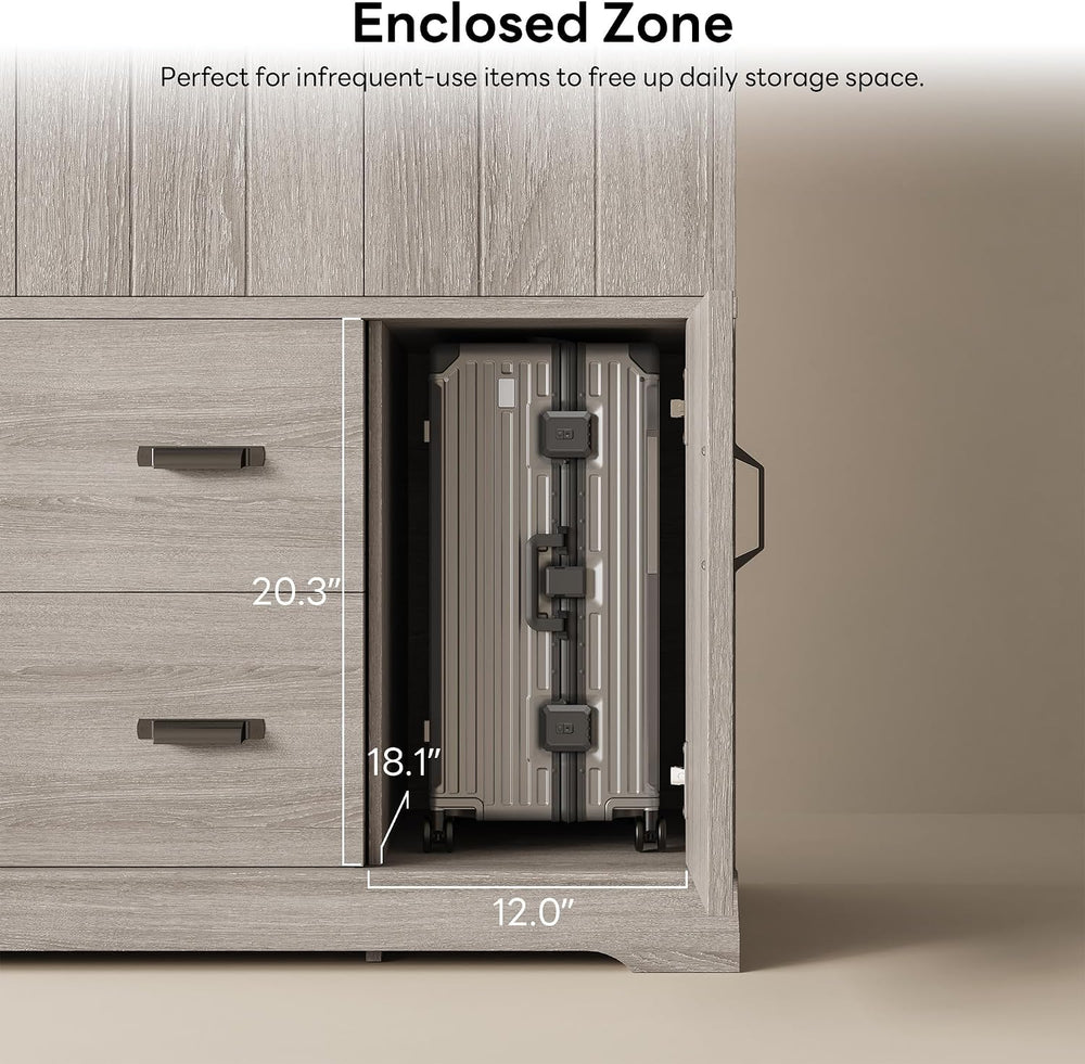 Bedroom Armoire with Drawers, 70" Freestanding Wardrobe Closet, Grey Oak