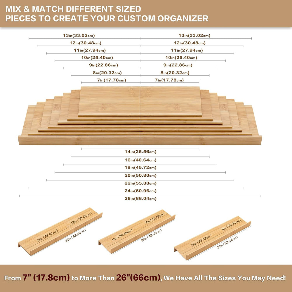 Bamboo Spice Rack Drawer Organizer - 8 Pieces Set- 10" Wide Per Piece - ...