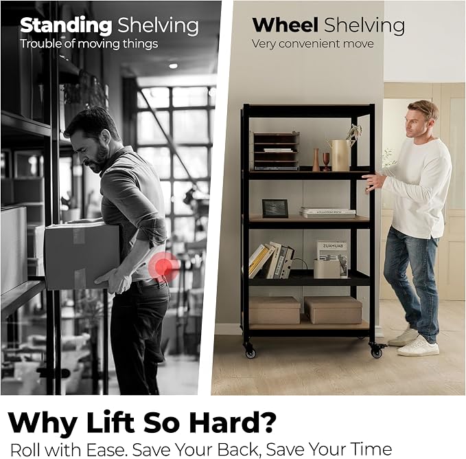 HOMEDANT House 5-Tier Metal Rolling Cart Shelf Rack Casters Heavy Duty