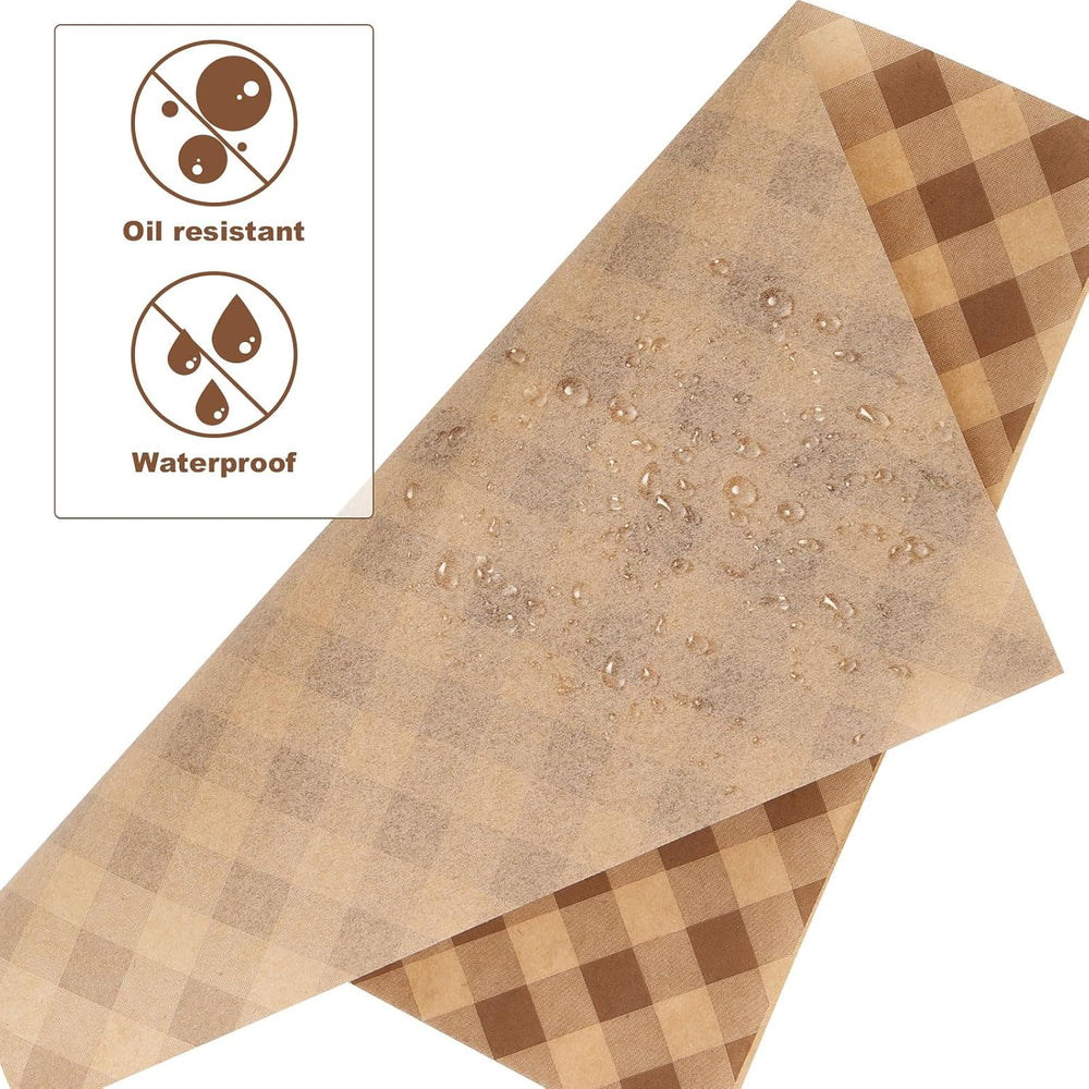 BOXOB 1000pcs Brown Checkered Wax Paper Sheets, 12x12in