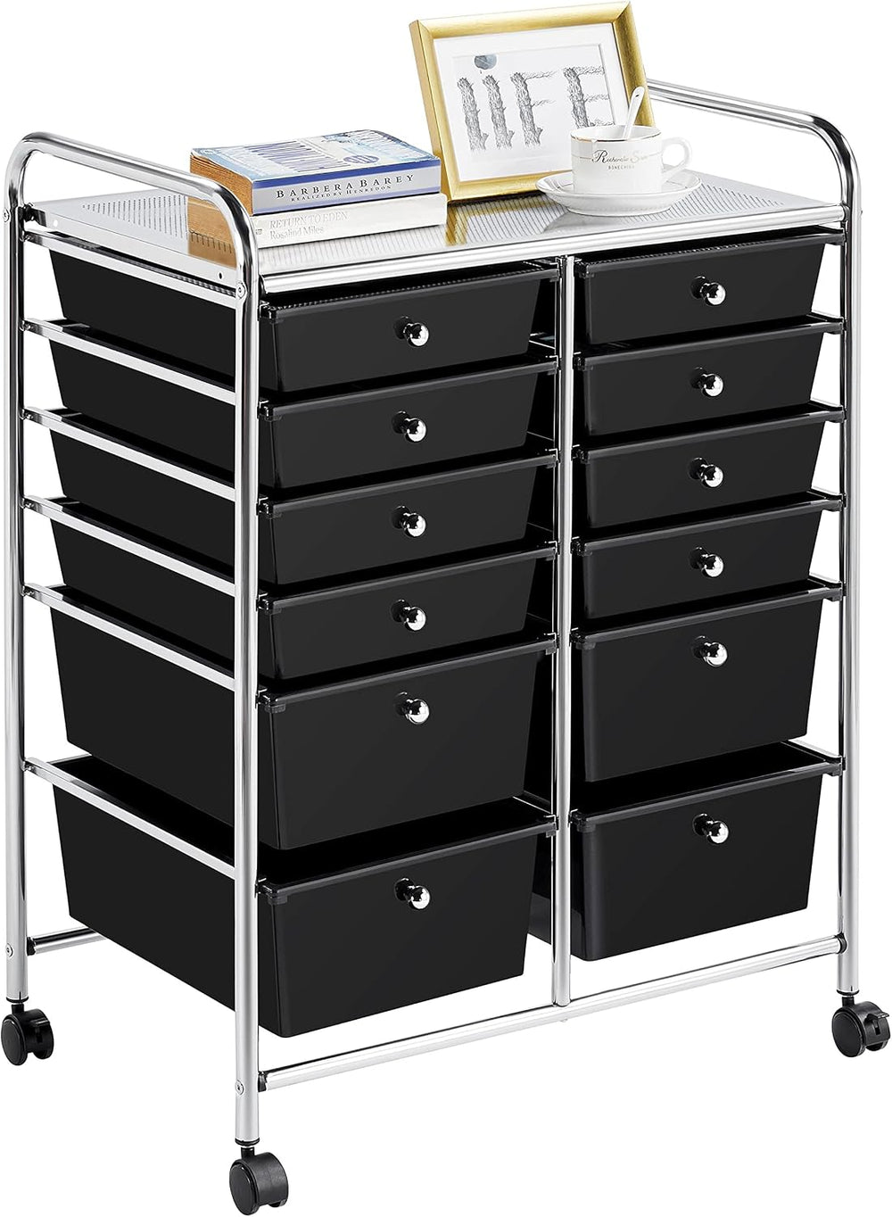 Yaheetech 12-Drawer Rolling Storage Cart on Wheels, Craft Organizer, Black