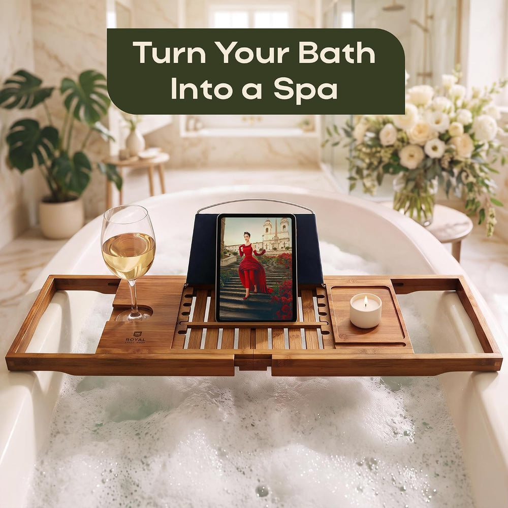 ROYAL CRAFT WOOD Premium Foldable Bathtub Tray Caddy - Wood Bath Tray for Tub...