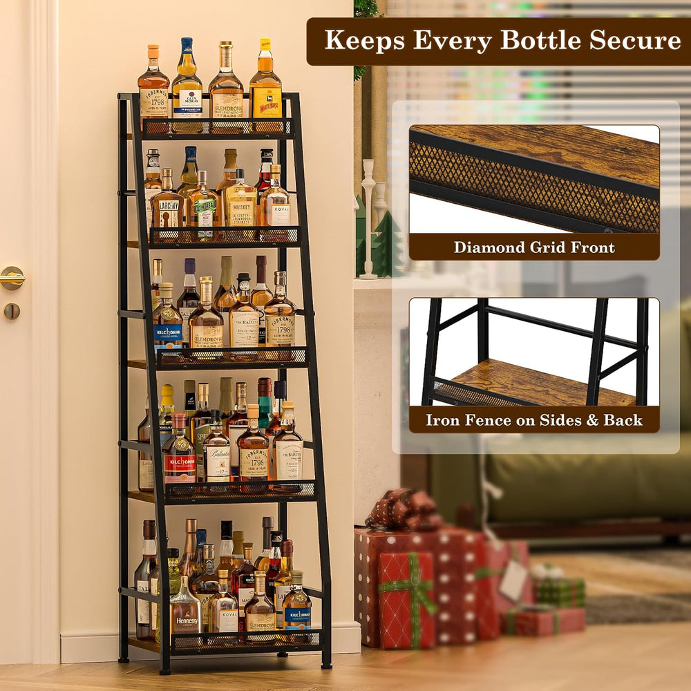 5-Tier Trapezoid Liquor Cabinet for Home Bar,Large-Capacity Liquor Stand