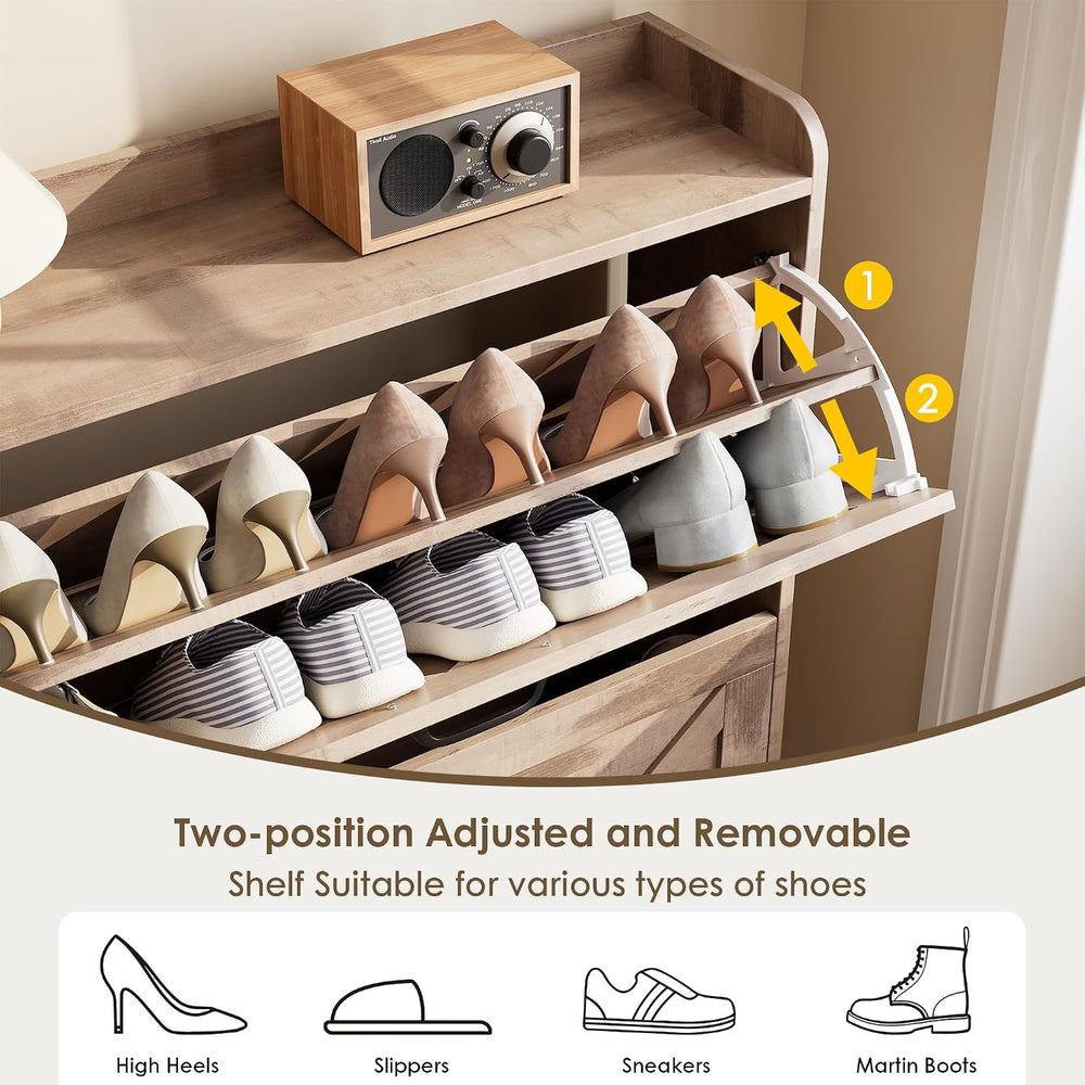 Nicetree Shoe Cabinet with 2 Flip Drawers,Freestanding Shoe Storage Cabinet, ...