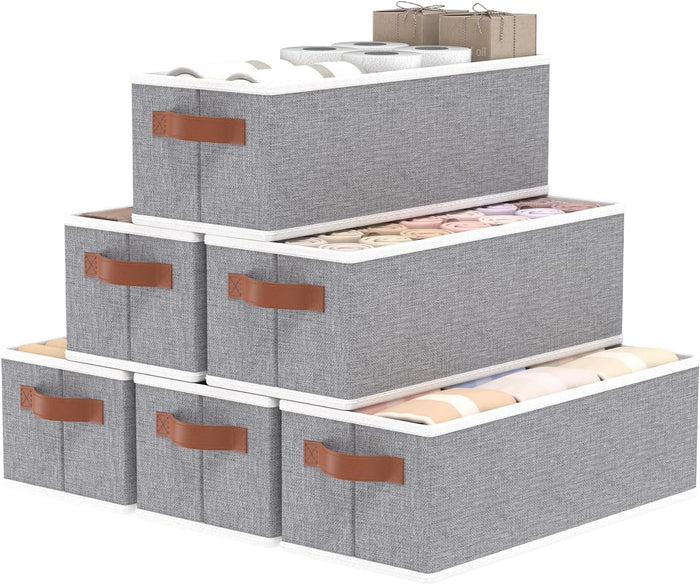 OUTBROS 6 Pack Storage Bins, Drawer Organizers, Grey,15x6.1x5.1 inch