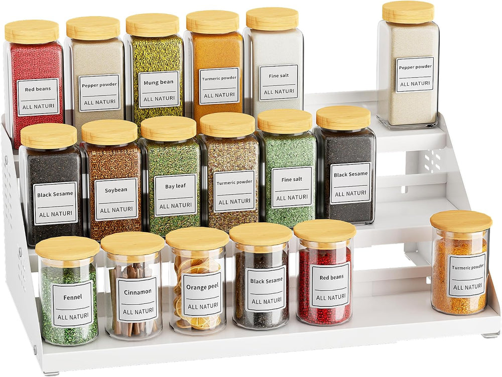 BOIVSHI 3 Tier Expandable Spice Organizer for Cabinet, White