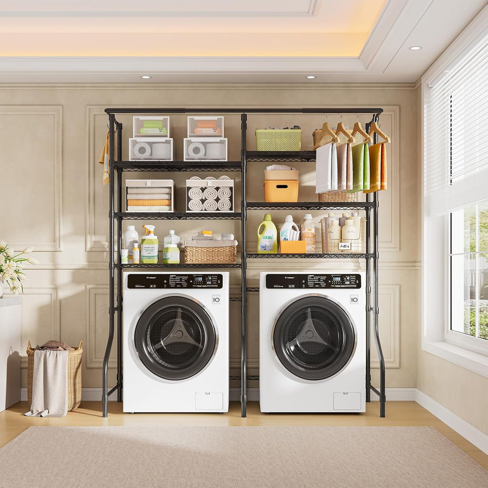ONBRILL 6 Tiers Expandable Over Washer and Dryer Shelves, Black