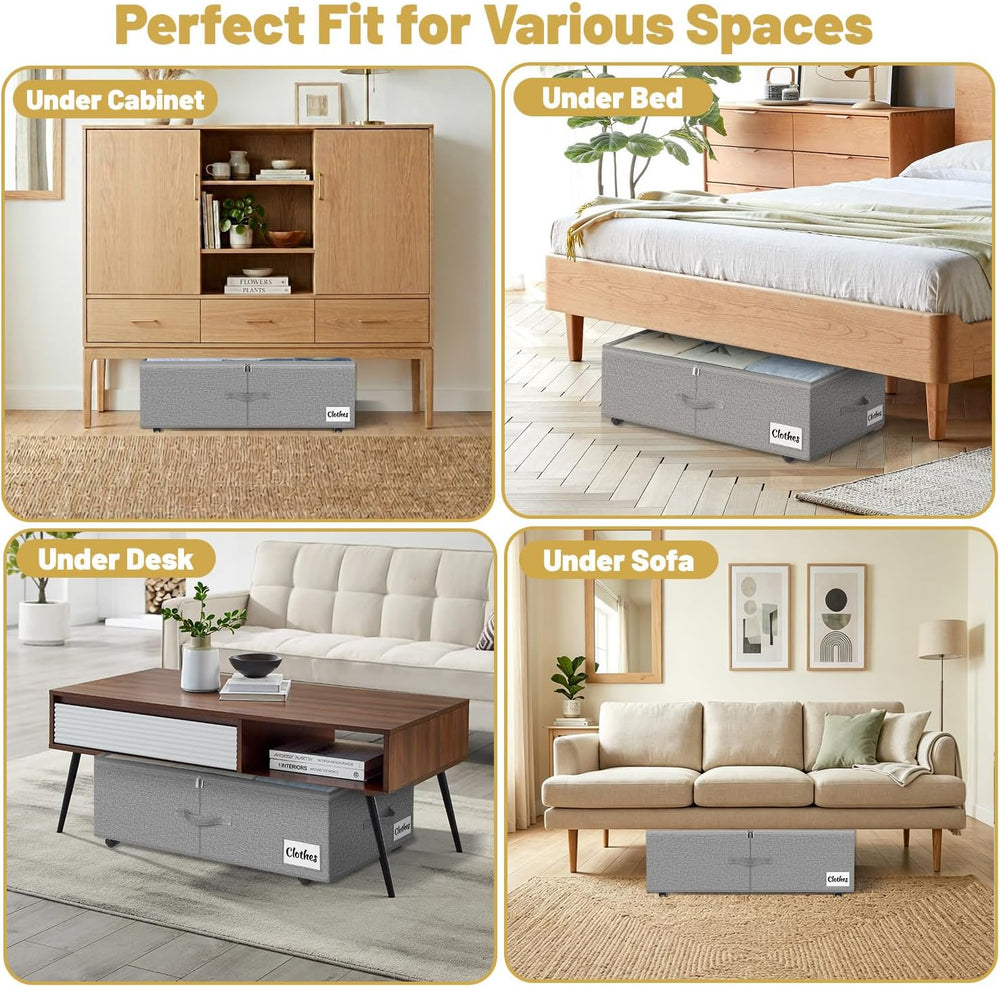 Under Bed Storage with Wheels, 2 Pack Underbed Storage Containers with Clear ...