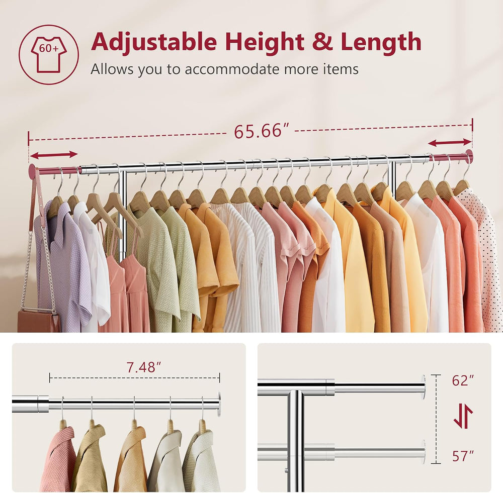 Tajsoon Clothes Rack Collapsible, Rolling Clothing Rack Heavy Duty, Chrome