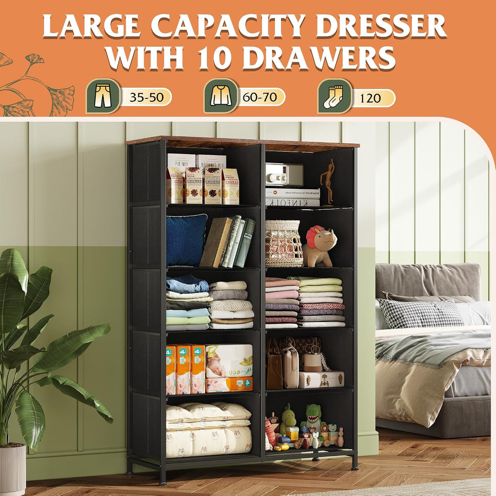 WLIVE Tall Dresser for Bedroom with 10 Fabric Drawers, Floral Painted