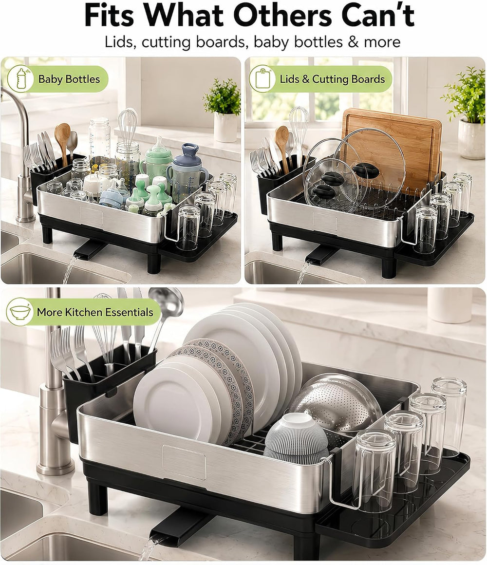 Dish Drying Rack, 17-Inch Dish Drainer for Countertop, Stainless Steel