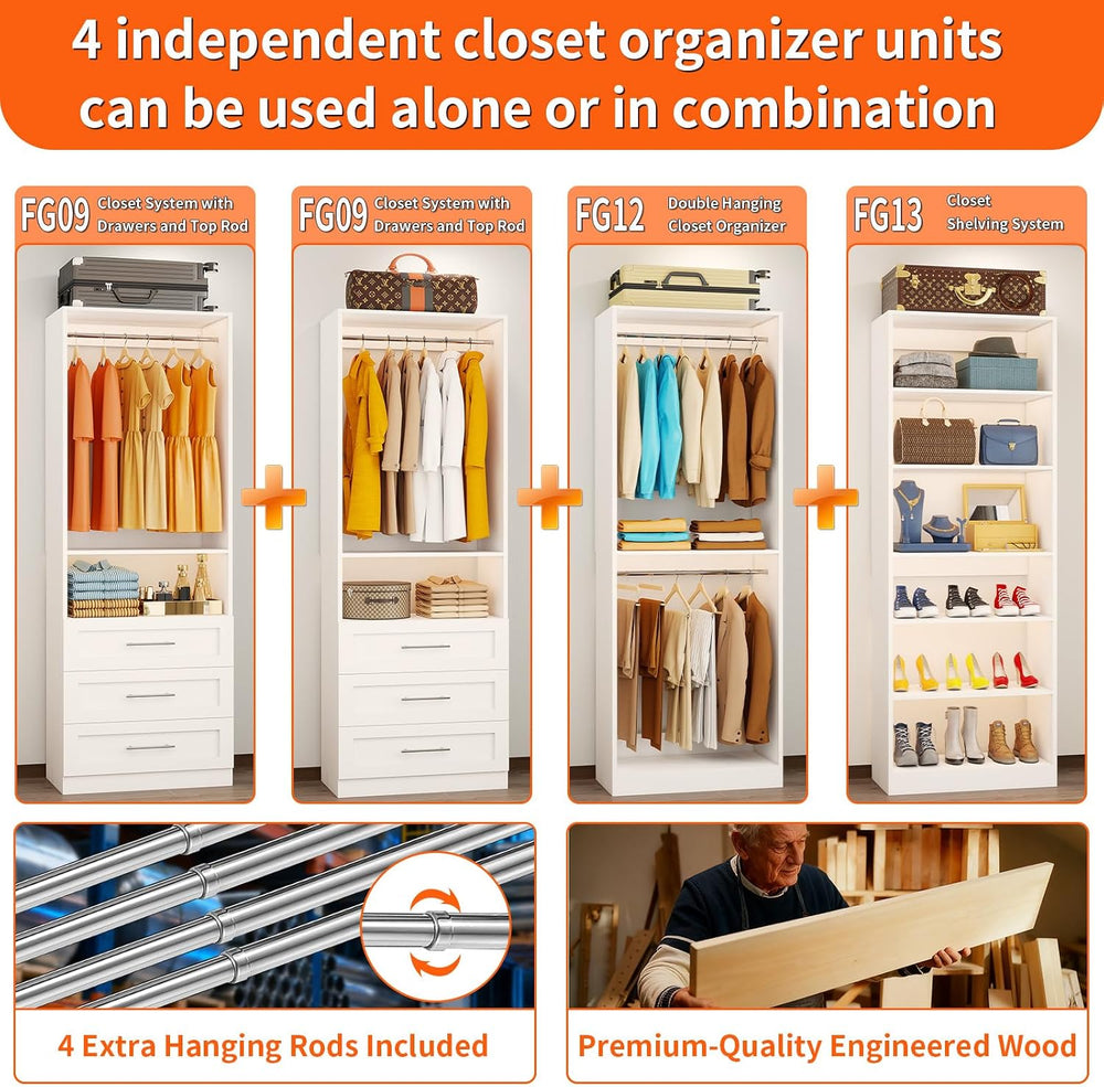 Closet System Set of 4, 8-21FT Closet System with 6 Drawers, 8 Shelves & ...