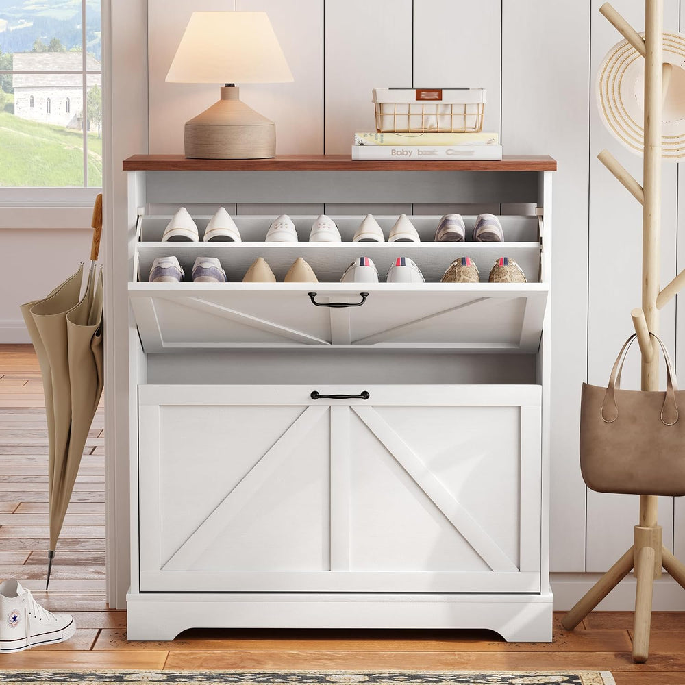 Semiocthome Farmhouse Shoe Storage Cabinet with 2 Flip Drawers, 31.5"(W)...