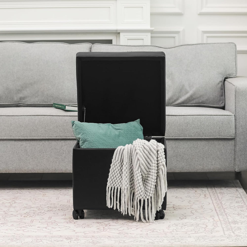 17.7" Square Ottoman with Storage Leather Ottoman with Wheels