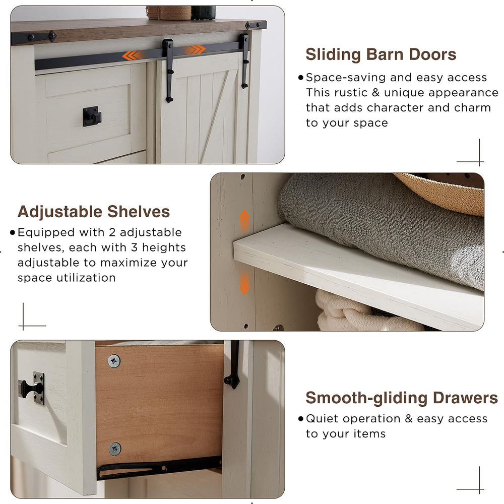 T4TREAM 5 Drawers Dresser with Sliding Barn Doors, Antique White
