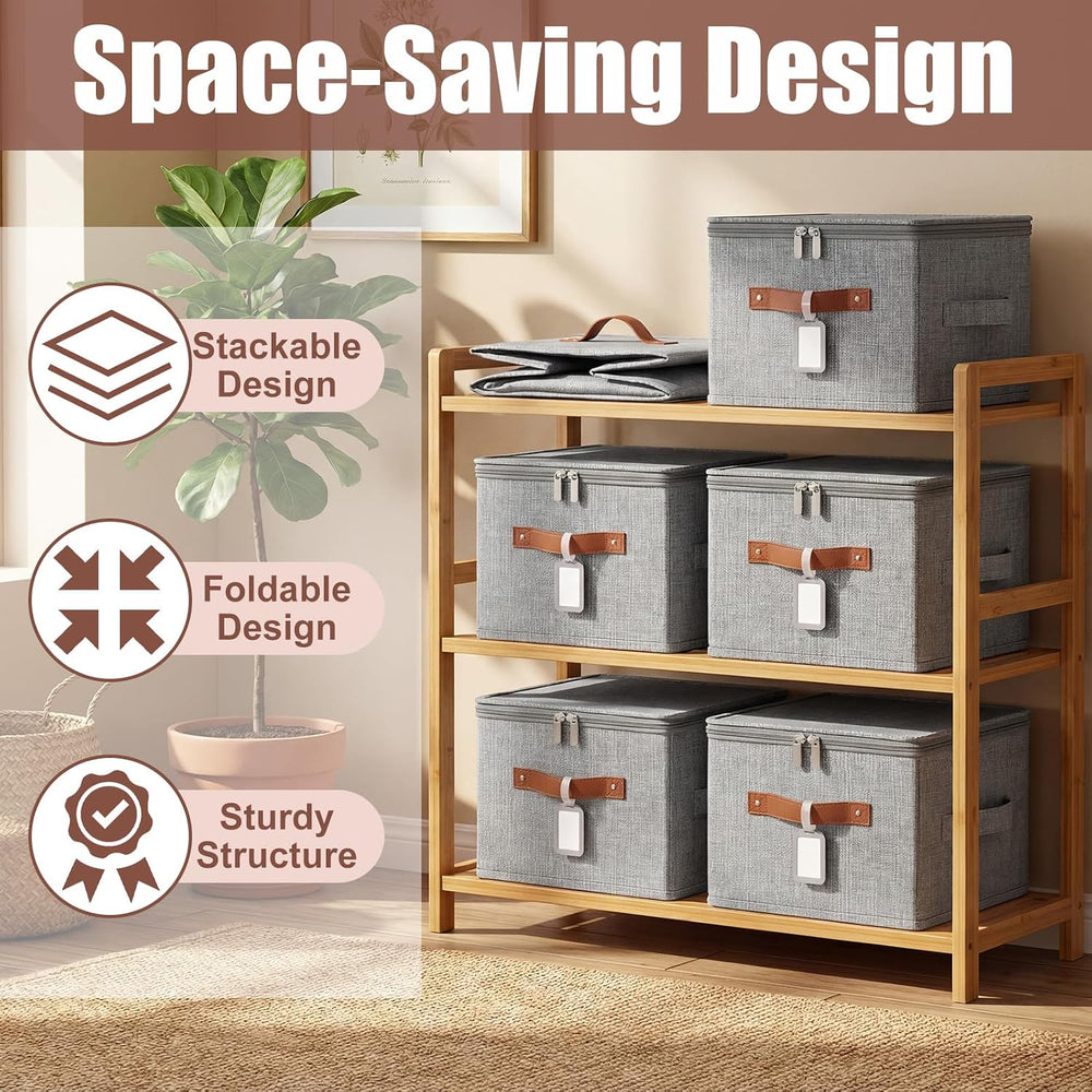 6 Pack Fabric Closet Storage Bins with Lids, 10×8×7 in, Gray