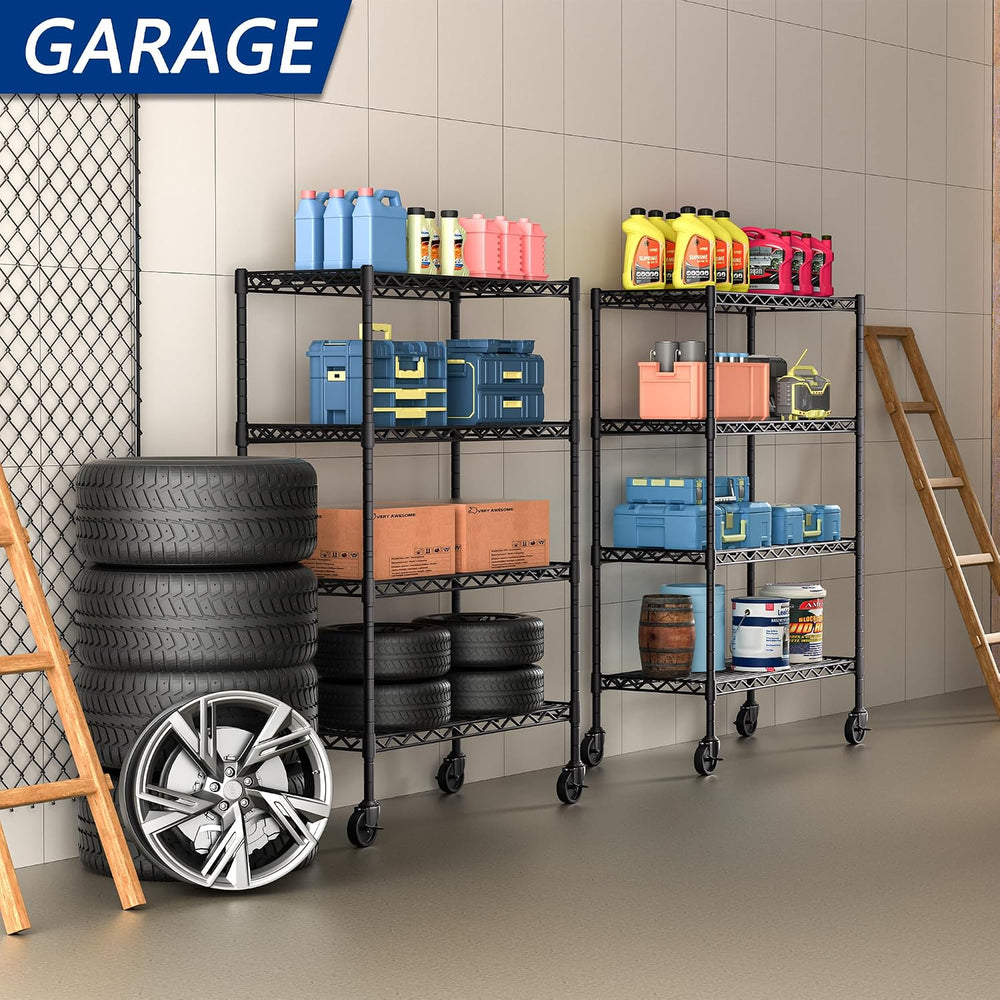 Soywey 4-Shelf Adjustable Heavy Duty Storage Shelving Unit on 4 Wheel Casters...