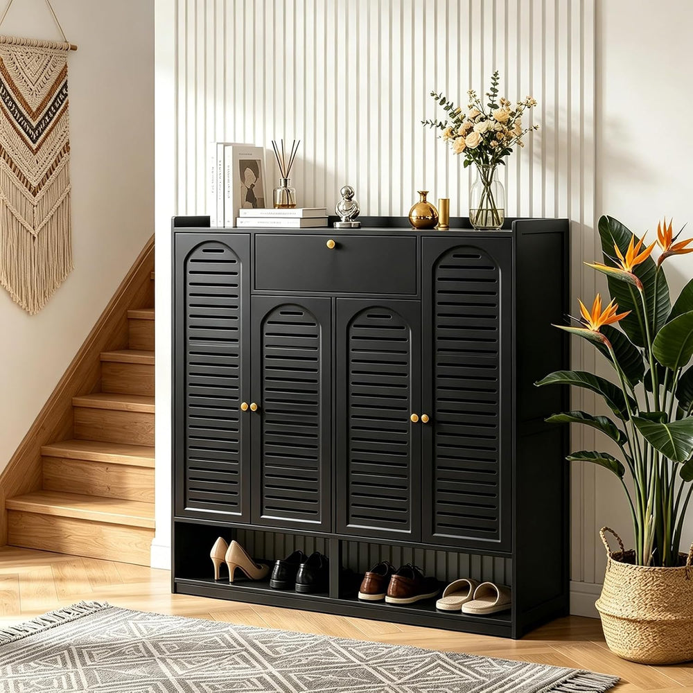 Bamboo 7-Tier Shoe Cabinet with Louvered Doors, Large Capacity Shoe Storage O...